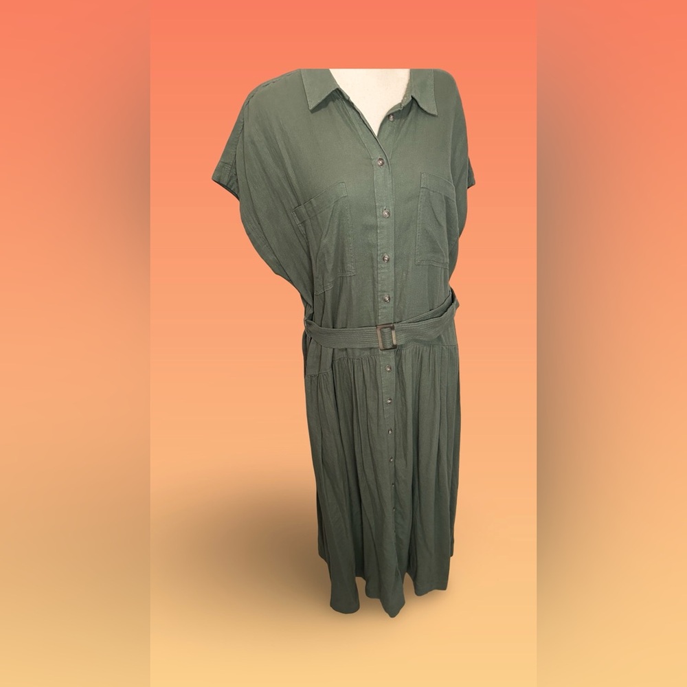 Universal Thread Green Midi Shirt Dress with Dolman Sleeves